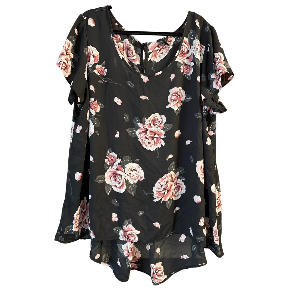 Torrid Women's Plus Size Black Rose Hi-Lo Floral Sheer Blouse Size 3 3X